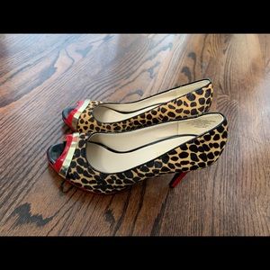 Nine West Leopard Print Calf-Hair Peep-Toe Heels